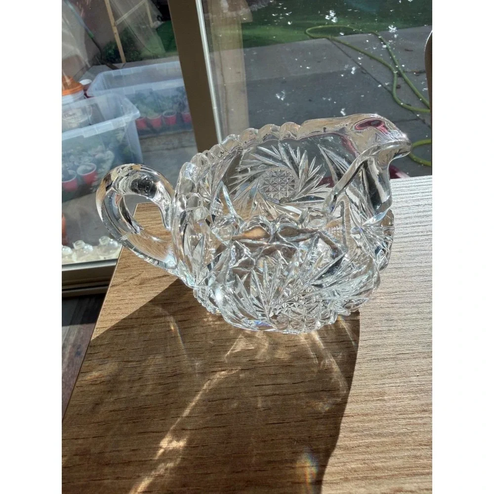 Vintage American Brilliant Style Cut Crystal Creamer Sugar Bowl & Spooner Set